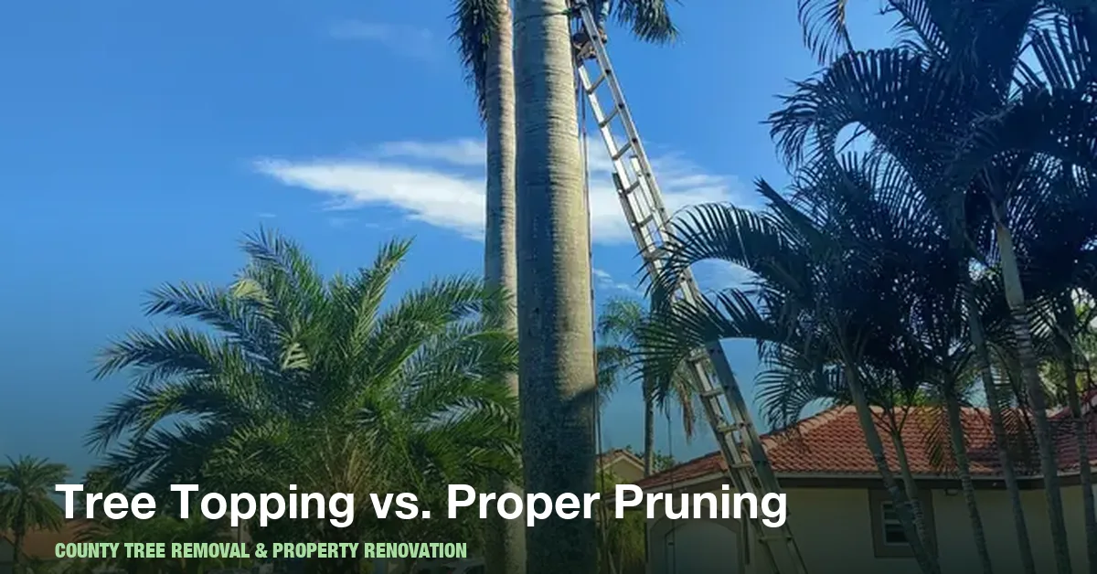 Comparison of tree topping damage versus proper pruning in Boynton Beach